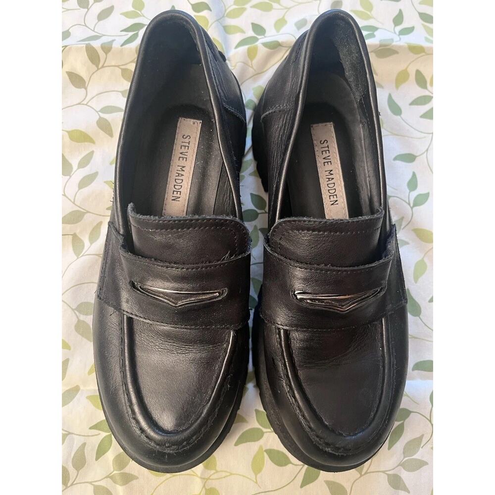 Steve Madden Black Chunky Loafer Size 8 Lug Platform Penny Loafer Goth Punk Emo